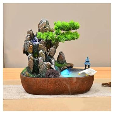 Imagem de XFNVXC Fonte decorativa interna de mesa fonte de água corrente de resina alpina decoração de sala de estar ornamento de paisagem aquática escritório decoração da sorte fonte rochosa casa