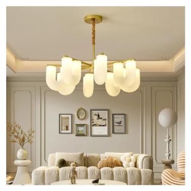 Imagem de ELFINFI Luz pendente LED - Luz pendente de acrílico em forma de U para sala de estar, restaurante, cozinha, metal dourado, iluminação pendente de teto