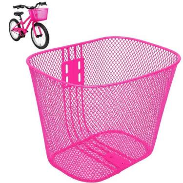 Imagem de Cesta De Aço Rosa Para Bicicleta Infantil Aro 20 Com Suporte - Biciclo