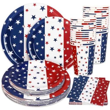Imagem de Conjunto de talheres de festa Whaline Patriotic 4 de julho 96 unidades
