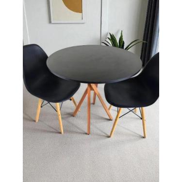Imagem de Mesa Redonda De Jantar E Cozinha 80 Cm Pés Em Madeira - G&D, Preto