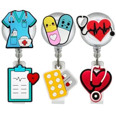 Imagem de Kit 3 Porta Crachás Retrátil Personalizado Roller Clip Enfermagem - Ge