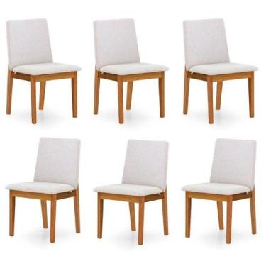 Imagem de Kit 6 Cadeiras para Sala de Jantar Estofada Madeira Maciça Cecília - H