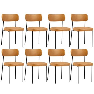 Imagem de Kit 08 Cadeiras Decorativas Estofadas Para Sala de Jantar Melina F01 Couríssimo Whisky - Lyam Decor