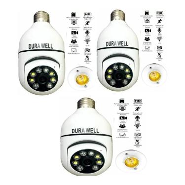 Imagem de Kit 3 Camera Espian Segurança Lampada Wifi 360 Grau