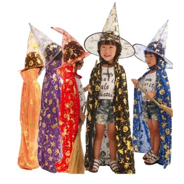 Imagem de Fantasia De Bruxinha Mago Infantil Unissex C/ Chapéu e Capa - 2 Pçs Festas