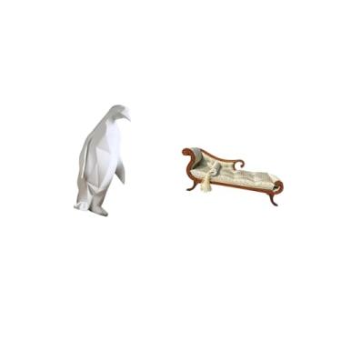 Imagem de Fenteer Escultura de Sofá de Pinguim, Estatueta Colecionável, Ornamento Decorativo, Estátua de Animal de Resina, Cama de Madeira em Miniatura, Acessórios para