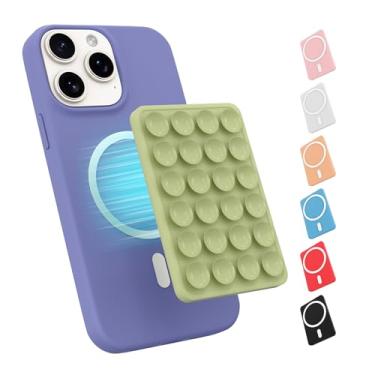 Imagem de Suporte de telefone com sucção magnética para capa MagSafe, suporte aderente de silicone para iPhone, selfie/vídeo removível com as mãos livres para TikTok e Instagram Influencer/Creator (verde)