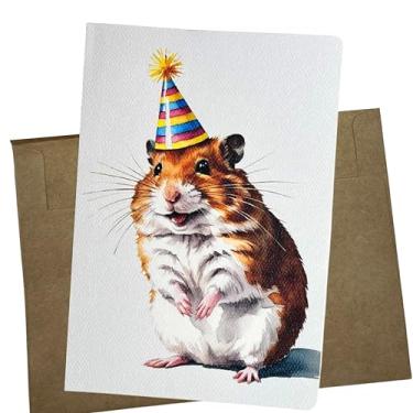 Imagem de Whitman and Daughter Cartão de aniversário de hamster fofo, papel de feltro texturizado, 12 x 18 cm, em branco dentro, envelope Kraft premium, feito nos EUA - 1278