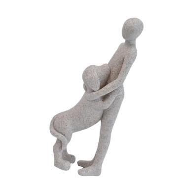 Imagem de Generic Estátua de resina de homem e cachorro, enfeite de mesa, multiuso, fofo para amantes de animais de estimação, escultura de vínculo emocional de 6,5 x, Cinza Claro