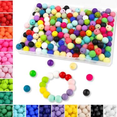 Imagem de MAIBAOTA 150 contas de silicone a granel, contas de silicone de cores mistas de 12 mm para fabricação de chaveiros, redondas de borracha solta para chaveiro/canetas/pulseira/colar (com kits embalados)