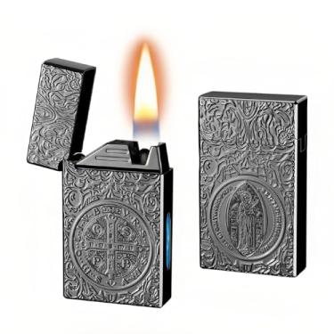 Imagem de NINSI Isqueiro de querosene inteligente - 4 modos de ignição (voz/gravidade/fluxo de ar/toque), clique alto e chama suave, isqueiros recarregáveis USB-C e recarregáveis com janela de combustível