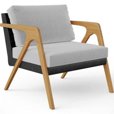 Imagem de Poltrona Pietra material sintético Preto Linho Cinza - LYAM DECOR