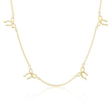 Imagem de MBW Colar de ouro feminino, delicado e fofo colar de laço banhado a ouro 14 quilates/corrente gargantilha de prata para mulheres, moda fina e pequena corrente de cobra à prova d'água joias presentes