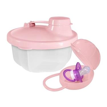 Imagem de Kit Protetor De Chupeta Porta Chupeta Com Alça E Porta Leite Em Pó E Fórmula Infantil 3 Divisorias (Rosa)