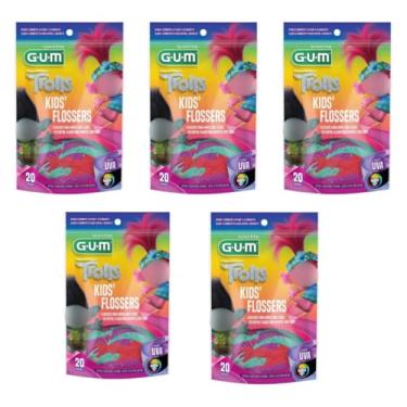 Imagem de Kit Com 5 Fio Dental Flosser Kids Trolls Sabor Uva 100 Unidades