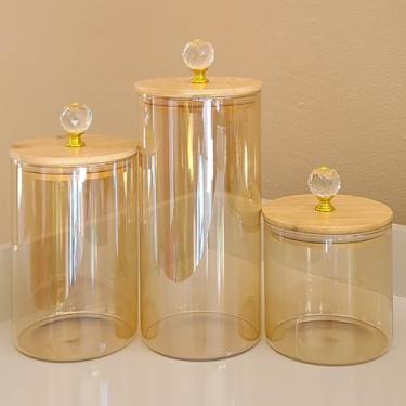 Imagem de Porta Mantimentos Potes Herméticos Pote Hermético Vidro MODELOS DIVERSOS Porta Temperos Cozinha(KIT REDONDO ÂMBAR CRISTAL-3 POTES (PMG))