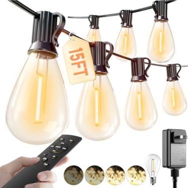 Imagem de luckystyle Cordão de luzes LED de 4,5 m com controle remoto, 6 + 1 lâmpada à prova de estilhaçamento, luzes de pátio à prova d'água e reguláveis para varanda, jardim, quintal, deck, varanda