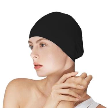 Imagem de 1 touca de natação de silicone com proteção de orelha, touca de natação impermeável confortável antiderrapante para homens e mulheres adultos com alta elasticidade, adequada para cabelos longos (23,5