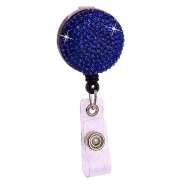 Imagem de Chaveiro de strass com fivela fácil de puxar para enfermeira, carretel de crachá retrátil brilhante (azul escuro)