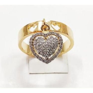 Imagem de Anel Com Pingente De Coração Pedras Cravejadas Banhado A Ouro