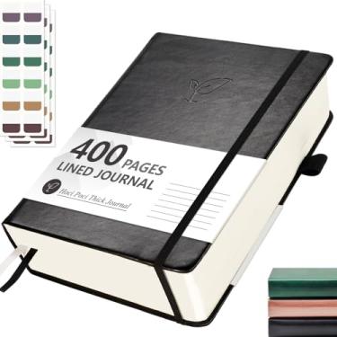 Imagem de Hoci Poci Caderno de diário forrado, diário grosso de 400 páginas para escrever, caderno de couro de capa dura A5 com papel pautado universitário de 100 g/m² para mulheres e homens, anotações de