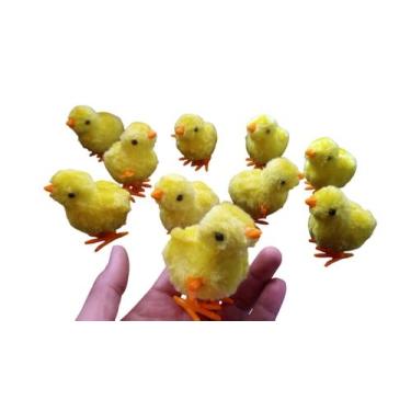 Imagem de Kit com 10 Pintinhos Amarelos amarelinho de Pelúcia com Corda Brinqued