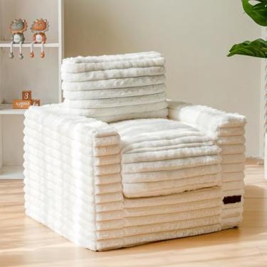 Imagem de MAXYOYO Cadeira de pufe infantil, confortável sofá de pele sintética com enchimento, sofá de chão estofado com travesseiros e apoios de braços, sofá de cadeira de chão preguiçoso para meninos e