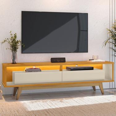 Imagem de Rack para Tv 65 Polegadas com Led e 2 Gavetas Roma Cinamomo/Off White