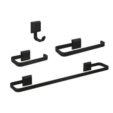 Imagem de Kit Acessórios Para Banheiros 4 Peças Preto Fosco Lavabo Luxo - EmShop
