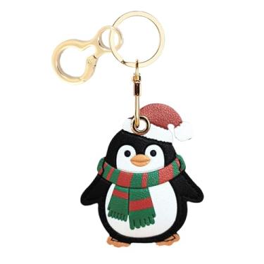 Imagem de Capa de couro compatível com AirTag, linda capa protetora com chaveiro, rastreador GPS antiarranhões para chaves, bolsa, animais de estimação (pinguim)