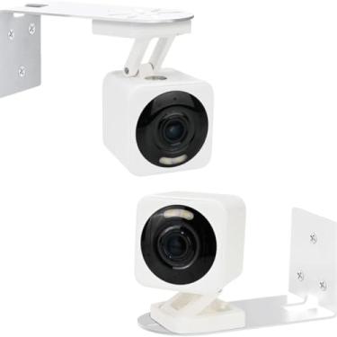 Imagem de Prateleira de câmera de montagem na parede com 2 peças - Prateleira de parede pequena de metal com adesivo, prateleira flutuante pequena universal para câmeras de segurança, alto-falantes