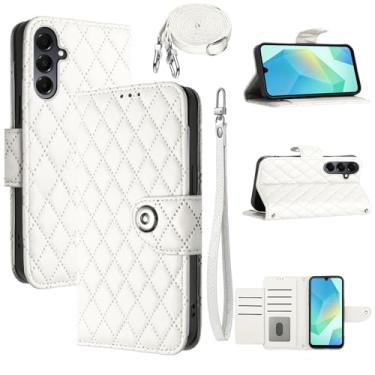 Imagem de Dswteny Capa carteira para Samsung Galaxy A16/A17/A26 5G com alça de ombro de pulso, padrão Argyle PU couro flip porta-cartão capa para celular A 16 17 26 16A 17A 26A 4G SM-A166U meninas mulheres
