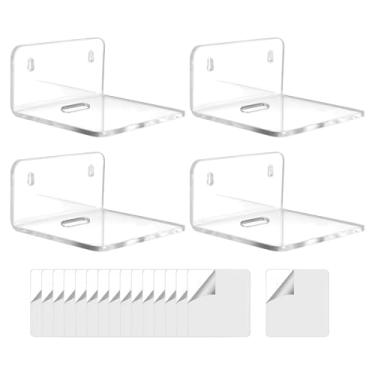 Imagem de Ioensy Conjunto de 4 Prateleiras de Parede em Acrílico com Suporte para Mini Alto-falantes, Rack de Armazenamento Moderno para Decoração de Casa, Quarto,