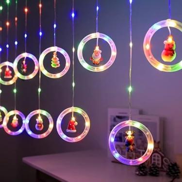 Imagem de Cascata Led Pisca Pisca Cortina Luz RGB Amarela Decoração Natal Estrela Lua Papai Noel Neve Sacada (Símbolos Natal 110v B.Quente)