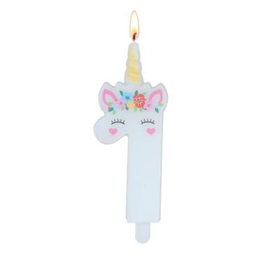 Imagem de Vela de aniversário de unicórnio – Vela de aniversário número 1, decorações de aniversário de unicórnio para meninas, velas para topo de bolo, decoração de festa