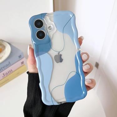 Imagem de DEFBSC Capa para iPhone 17, linda capa de telefone com estampa de arte ondulada transparente para mulheres e meninas, capa protetora durável com moldura ondulada, proteção total para câmera para