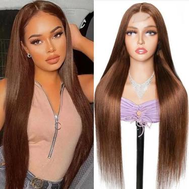 Imagem de Peruca OLFORY Brown, cabelo humano reto, 51 cm, densidade de 180%