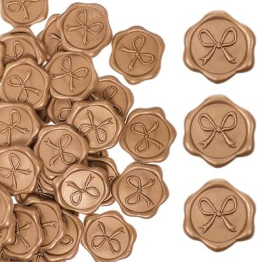 Imagem de 50 peças de adesivos de selo de cera de laço adesivos de selo de envelope para casamento 3D adesivos de carimbo de cera autoadesivos para convite chá de bebê cartões de embrulho de presente (ouro)