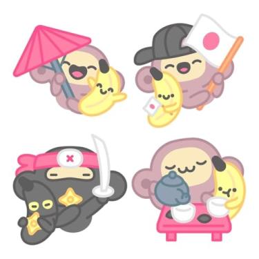 Imagem de Adesivo Kawaii para Crianças Macaco com Banana Decoração de Quarto e Caderno - Coleção Japan Stickers 30x30cm