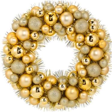 Imagem de Silipull Guirlanda de bola de Natal de 40,6 cm, enfeites de Natal, lareira, decoração de mesa, decoração de festa, decoração de casa, enfeite de pendurar à prova de estilhaçamento, guirlanda de bola