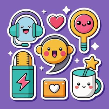 Imagem de Adesivos Decorativos Kawai para Crianças - Enfeites Para Quarto, Cadernos e Parede com Objetos e Corações Coloridos 50x50cm