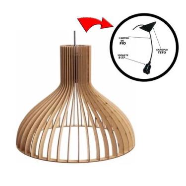 Imagem de Pendente Luminária Área De Churrasco Varanda De Madeira Mdf Cor Cru - 