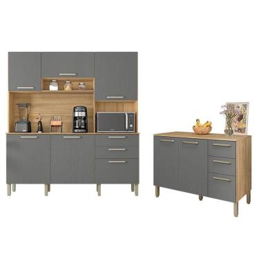 Imagem de Cozinha Ferrara Com Balcão De Pia Mad Versalhes 120cm Com Tampo Freijó Gris - Kits Paraná