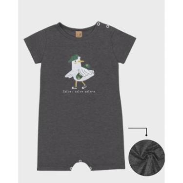 Imagem de Macacão bebê verão estampa patinho vintage leve divertido - Verde e Cinza - Bebê 3 a 18 meses-Masculino