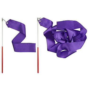 Imagem de Varinhas de fita de ginástica rítmica arco-íris Louvor dançante para crianças, bastão girando apresentações de talentos, dança artística, pacote com 2 da Baryuefull (Violeta)