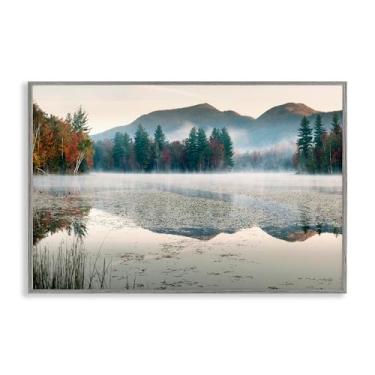 Imagem de Stupell Industries Folhagem de outono circulando lago branco arte giclée emoldurada, design por Shelley Lake, 12 x 18