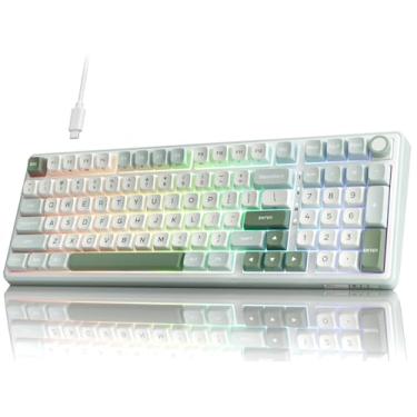 Imagem de RK ROYAL KLUDGE R98 Pro Gaming Keyboard Cabo, 96% Gasket Teclado Mecânico QWERTZ RGB com Teclado Numérico e Botão, Teclas PBT, Interruptor Bege Linear Hot Swap Linear