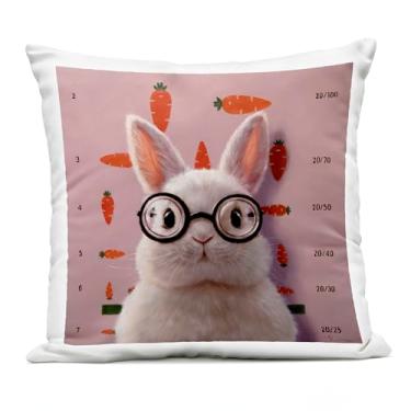 Imagem de Stupell Industries Almofada estampada para exame de olhos de coelho e cenouras, design de Lucia Heffernan