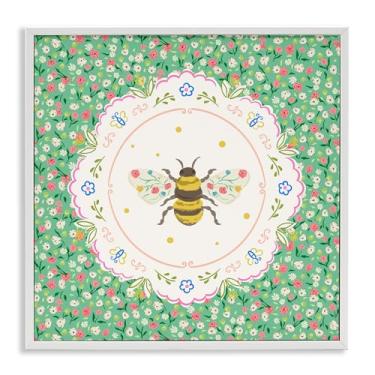 Imagem de Stupell Industries Spring Bee Delicate Florals Black Framed Giclee Art, design by Angela Steahling, 12 x 12
